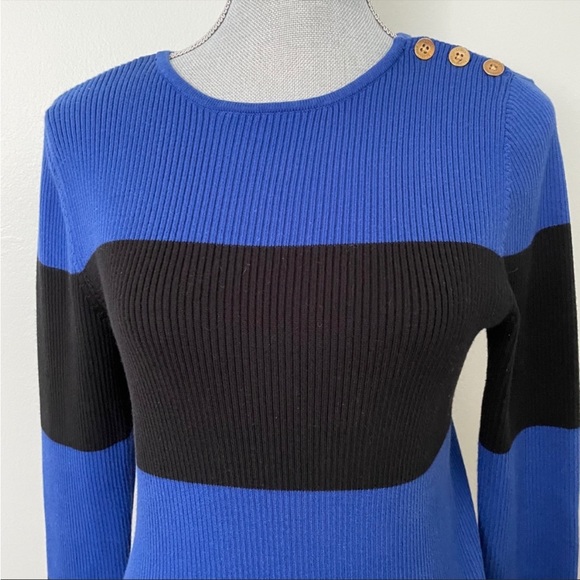 LAUREN RALPH LAUREN RIB KNIT SWEATER STRIPED BLUE BLACK SIZE L - Picture 3 of 6